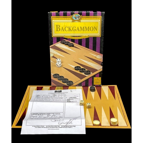 449 - Reggie Kray - Boxed Backgammon set, property of Reggie Kray.
With prison application papers from HMP... 