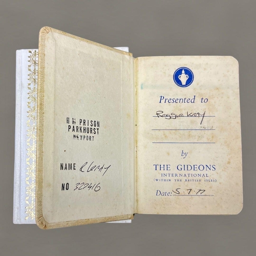 450 - Reggie Kray - White Common Prayer Book (given to Reggie by his wife Roberta) and New Testament Bible... 