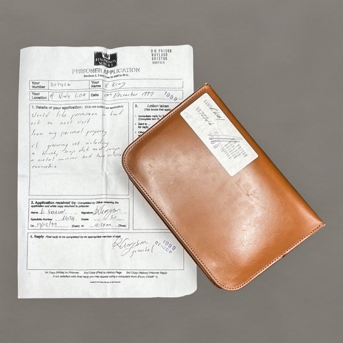 453 - Reggie Kray - Leather cased grooming set, property of Reggie Kray.
With prison application papers fr... 