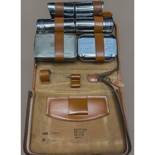 453 - Reggie Kray - Leather cased grooming set, property of Reggie Kray.
With prison application papers fr... 