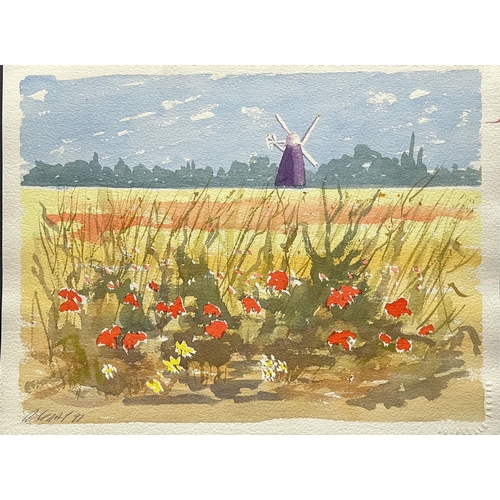 473 - Reginald 'Reggie' Kray (British, 1933-2000) - Windmill in a poppy field, signed and dated 1997, HMP ... 