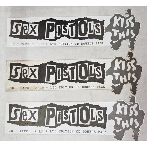 48 - Ex Vinyl Shop Stock - Sex Pistols 'Kiss This' 1992 album promotional shop displays, 72cm x 25cm (3)