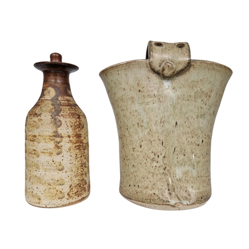 1625 - Mixed quantity of brown Studio Pottery to include vases, bowl and oil bottle, largest H 21cm (4)