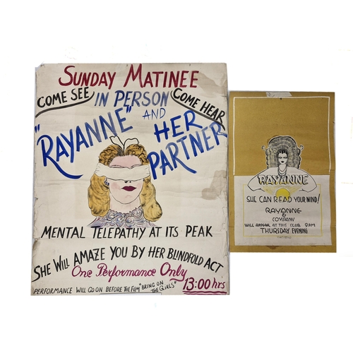 602 - Two wartime period 'Rayanne Mind Reader' hand painted promotional posters, largest 65cm x 55cm, unfr... 