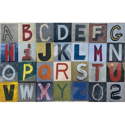 1395 - Sharon Elphick (b. 1968) - Complete set of alphabet floor carpet tiles, with additional O and 2, eac... 