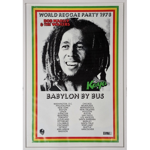 173 - Bob Marley World Reggae Party 1978 Kaya Tour poster 'Babylon By Bus', with a list of various US and ... 