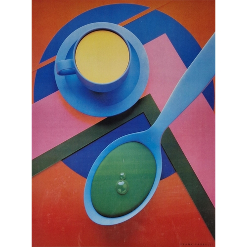 1451 - Frank Farrelli (1952–1992) 'Cup And Saucer' modernist lithograph print, 61cm x 44cm, framed