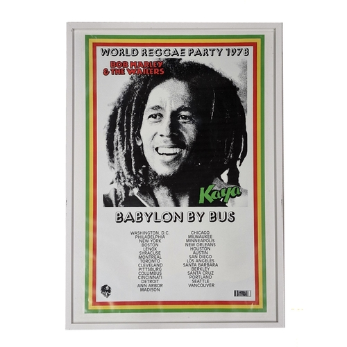 173 - Bob Marley World Reggae Party 1978 Kaya Tour poster 'Babylon By Bus', with a list of various US and ... 