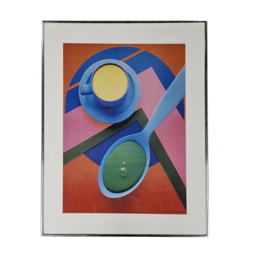 1451 - Frank Farrelli (1952–1992) 'Cup And Saucer' modernist lithograph print, 61cm x 44cm, framed