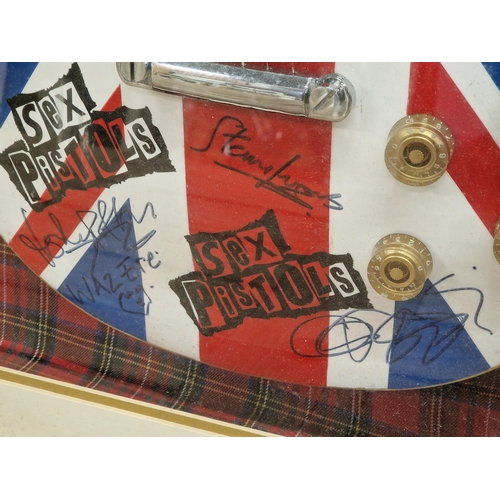 30 - Sex Pistols diorama - to include signed guitar, vinyl, prints and photographs etc, 120cm x 80cm, fra... 