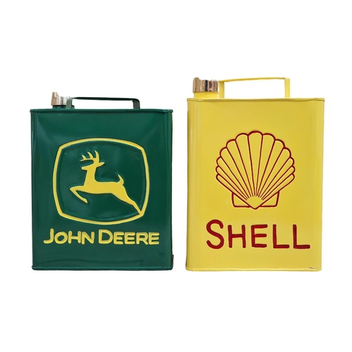 1046 - John Deere and Shell reproduction oil cans with original caps, H 33cm (2)