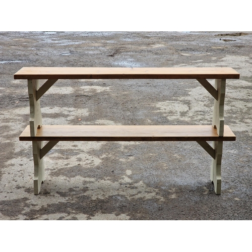 1369 - Pair of quality bespoke made pine tavern benches, H 48cm x L 83cm (2)