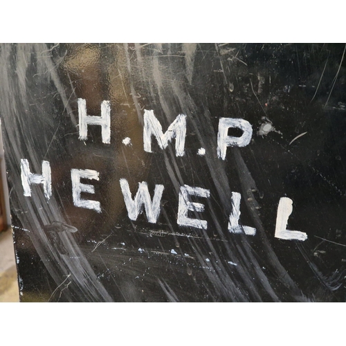 441 - Vintage industrial metal bank of twenty five drawers, signed 'H.M.P HEWELL', H 60cm x W 60cm x D 33c... 