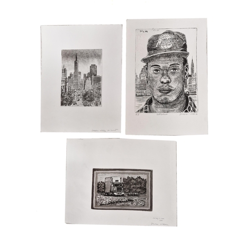 1459 - Stephen Wiltshire (b. 1974) - 'Self Portrait', 'San Francisco' and 'Convoy in USA', signed, black an... 