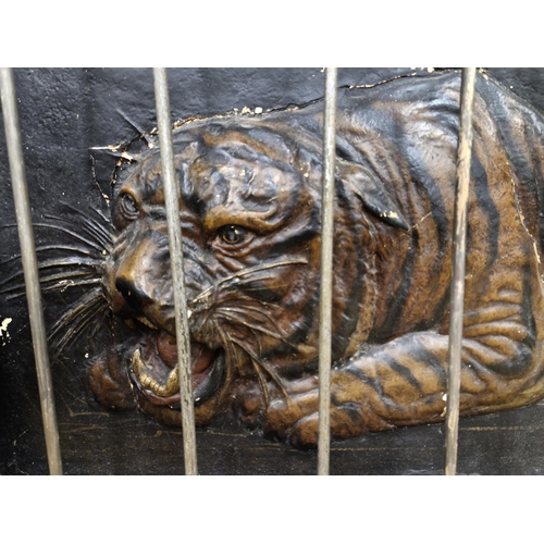 1038 - 19th century American Ringling Bros travelling circus panels, depicting caged Tiger and Lion, unique... 