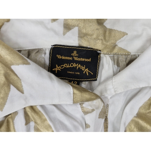 108 - Vivienne Westwood Anglomania white and gold fern pattern dress, size 42