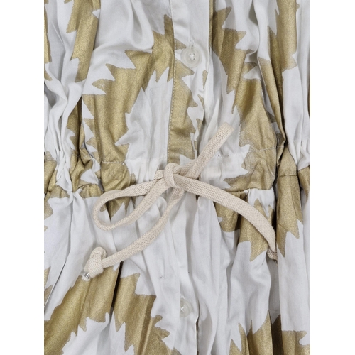 108 - Vivienne Westwood Anglomania white and gold fern pattern dress, size 42