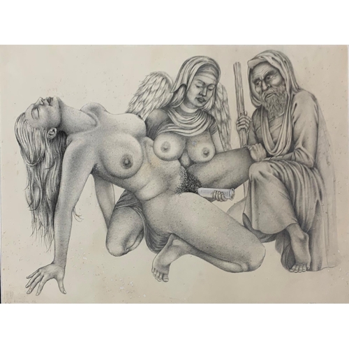 1499 - W Ahaspher (20th century) - Erotic study, signed and dated 1934, London, graphite, 23 x 39cm, framed