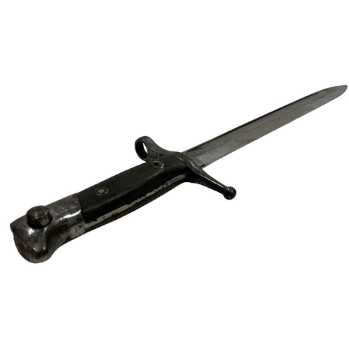 224 - Military bayonet held in original leather and steel sheath, marked with makers mark and numbered 'B5... 