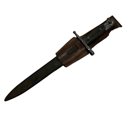 224 - Military bayonet held in original leather and steel sheath, marked with makers mark and numbered 'B5... 