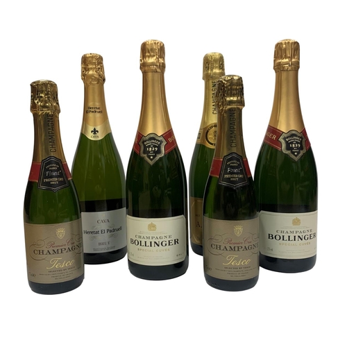 532 - Alcohol - quantity of Champagne and Cava to include Bollinger and Carpentier, unopened (6)