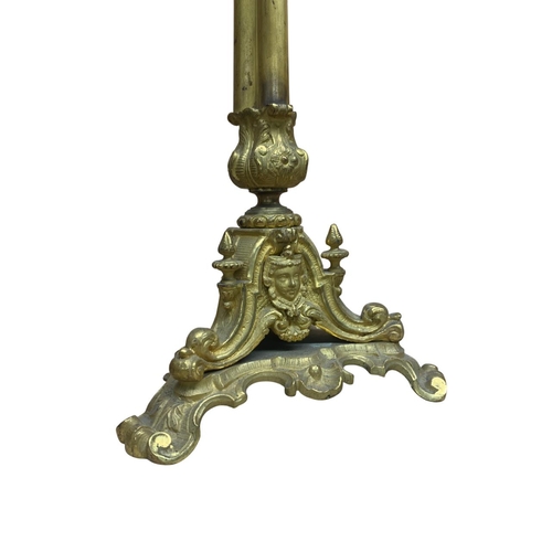 1112 - Pair of French 19th century Charles X gilt bronze four arm candelabra, H 47cm