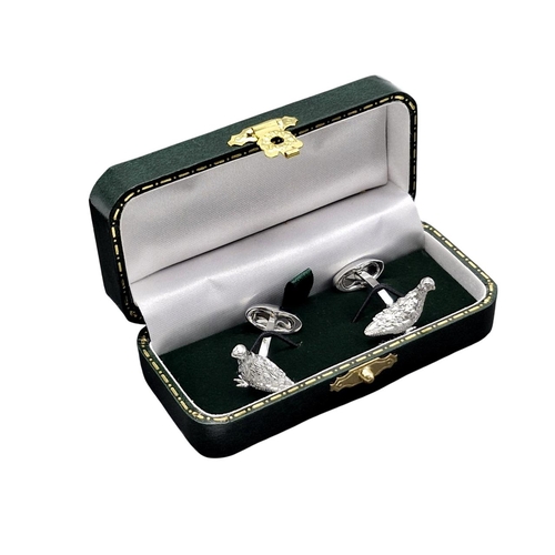 162 - Holland & Holland chrome partridge cufflinks, boxed