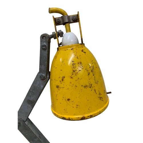 1121 - Vintage Engineers industrial style articulated machinist clamp lamp with yellow enamel shade, H 40cm