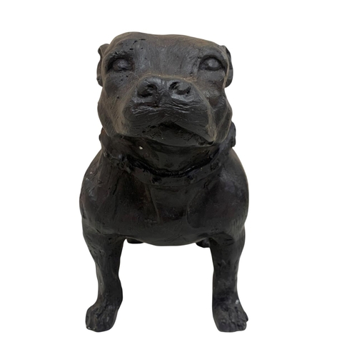 458 - Impressive cast bronze Staffordshire Bull Terrier figure, L 30cm x H 23cm