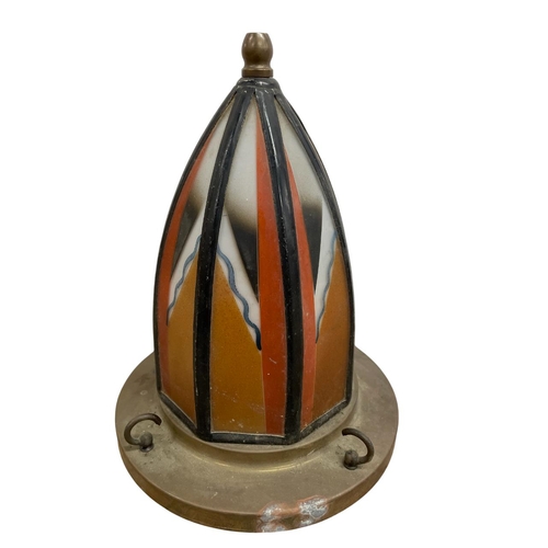 1127 - After De Nieuwe Honsel, stained glass and brass conical light shade, 22cm tall