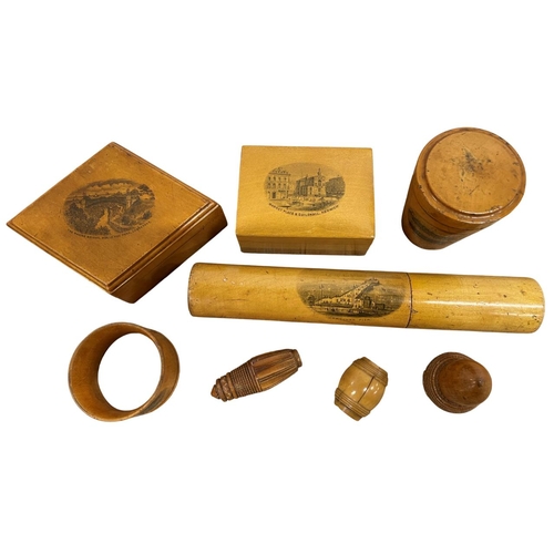 165 - Collection of treen to include Mauchline ware, vegetable ivory, thimble holder, etc. (8)