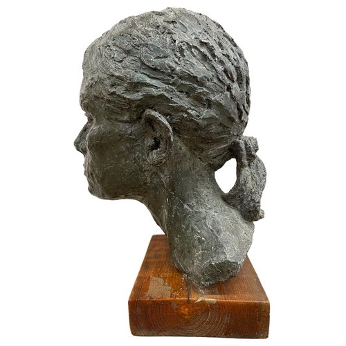 1461 - Moulded plaster bust of a 'Jenny' female with wooden base, label to base attributing work to Michael... 