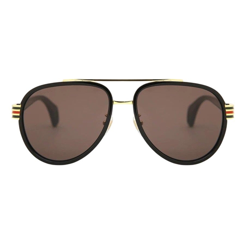 166 - A pair of Gucci Sunglasses for men with black and gold frame and brown lenses. Model number GG0447S.... 