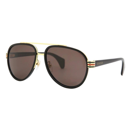 166 - A pair of Gucci Sunglasses for men with black and gold frame and brown lenses. Model number GG0447S.... 