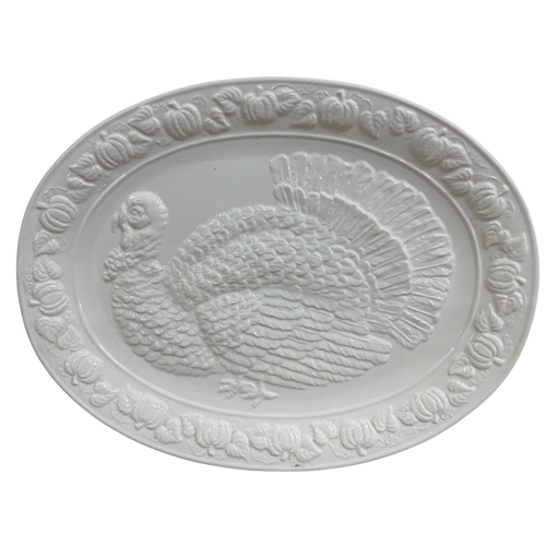 329 - Quantity of white ceramic serviceware to include game tureen dish, pheasant pattern meat platter, la... 