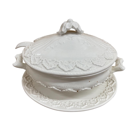 329 - Quantity of white ceramic serviceware to include game tureen dish, pheasant pattern meat platter, la... 