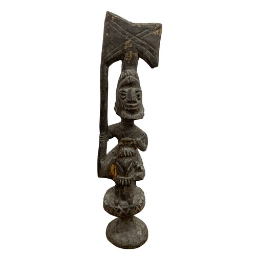 264 - Quantity of African collectables to include Yoruba type carved hardwood twin figures (30m tall), pai... 