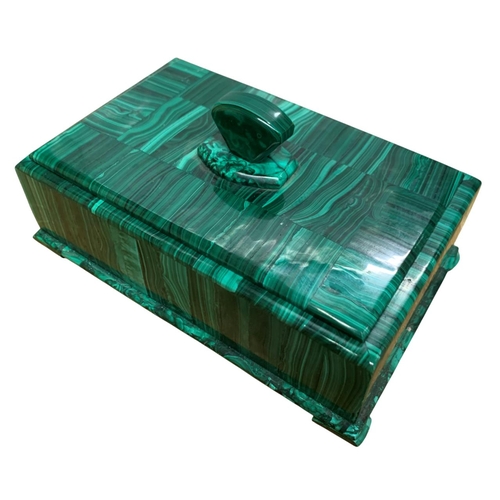 1081 - Natural History - Exceptional hand carved Malachite lidded trinket box, having four footed base and ... 