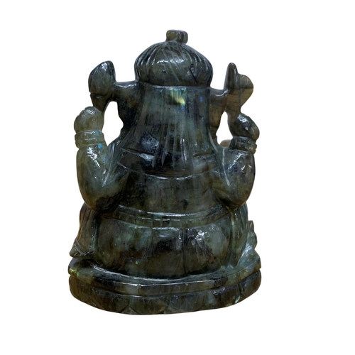 1082 - Natural History - Exceptional hand carved labradorite Ganesha figure, H 13cm x W 9cm