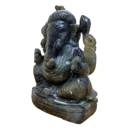 1082 - Natural History - Exceptional hand carved labradorite Ganesha figure, H 13cm x W 9cm