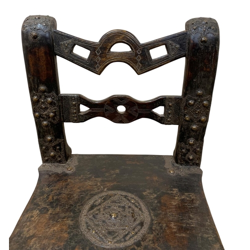 261 - 19th century hand carved African tribal Ashanti Chiefton Asipim chair, studded and embossed decorati... 