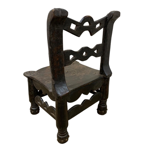 261 - 19th century hand carved African tribal Ashanti Chiefton Asipim chair, studded and embossed decorati... 