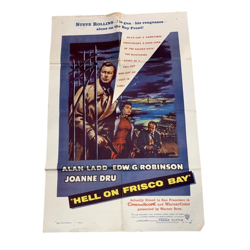 613 - Original Hell On Frisco Bay 1955 promotional film poster, featuring Alan Ladd, 104cm x 68cm, unframe... 