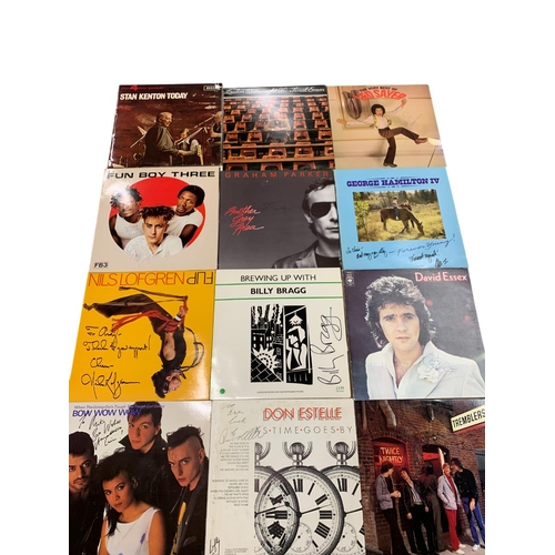 640 - Quantity of signed mix genre vinyl to include Chas & Dave, Billy Bragg, Dennis Waterman, Bow Wow Wow... 