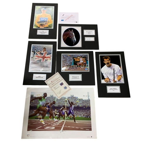 637 - Quantity of Sports related autographs to include Sebastian Coe, Andy Murray, Bradley Wiggins, Bob Ch... 