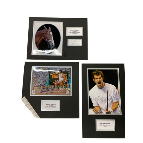 637 - Quantity of Sports related autographs to include Sebastian Coe, Andy Murray, Bradley Wiggins, Bob Ch... 