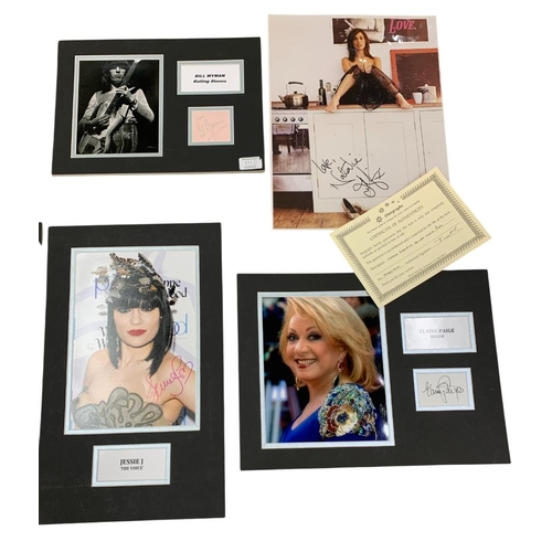 636 - Quantity of music related autographs to include Bill Wyman and Charlie Watts of The Rolling Stones, ... 