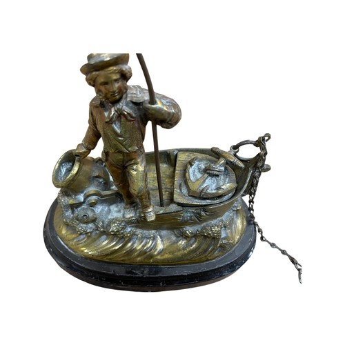 470 - 19th Century gilt bronze figural inkstand modelled as a fisherman on a small boat with waves splashi... 