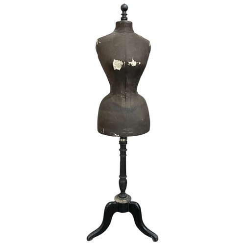 547 - Stockman of Paris - Antique Napoleon III wasp waisted adjustable mannequin, lowest height 150cm