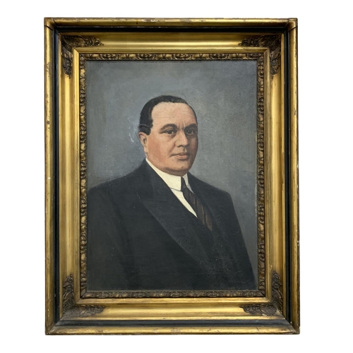 1518 - 20th century American school - bust portrait of Al Capone, unsigned, oil on canvas, 63cm x 47cm, goo... 